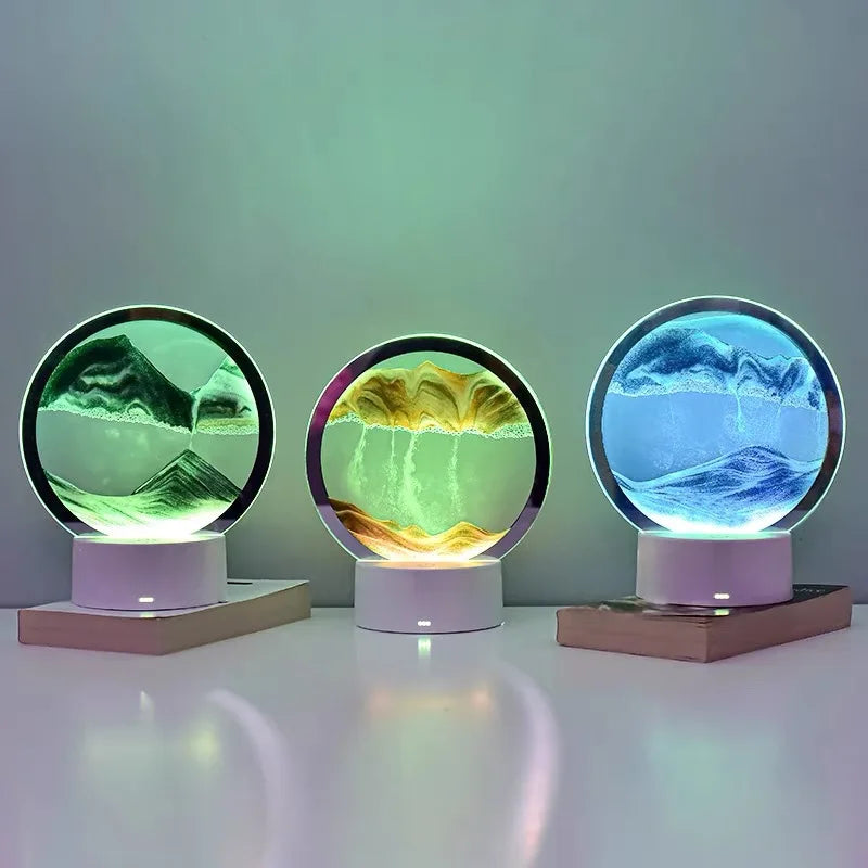 lampe table 3d sable mouvant bleu vert noir ambiance montagnes eau