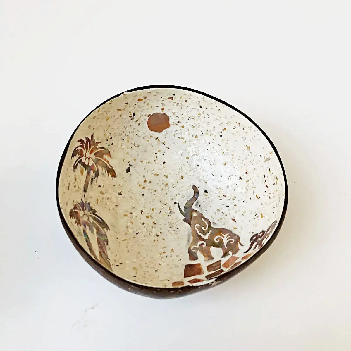 bol décoratif coquille coco artisanal mosaïque bois rangement bijoux clés maison