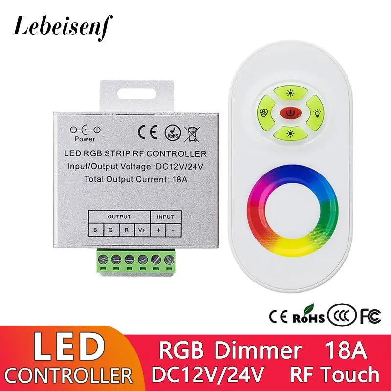 contrôleur led rgb 18a rf tactile télécommande sans fil 12v 24v blanc noir argent
