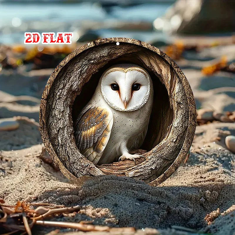 décoration murale plaque métal 3d hibou texture bois blanc marron rustic forêt chambre