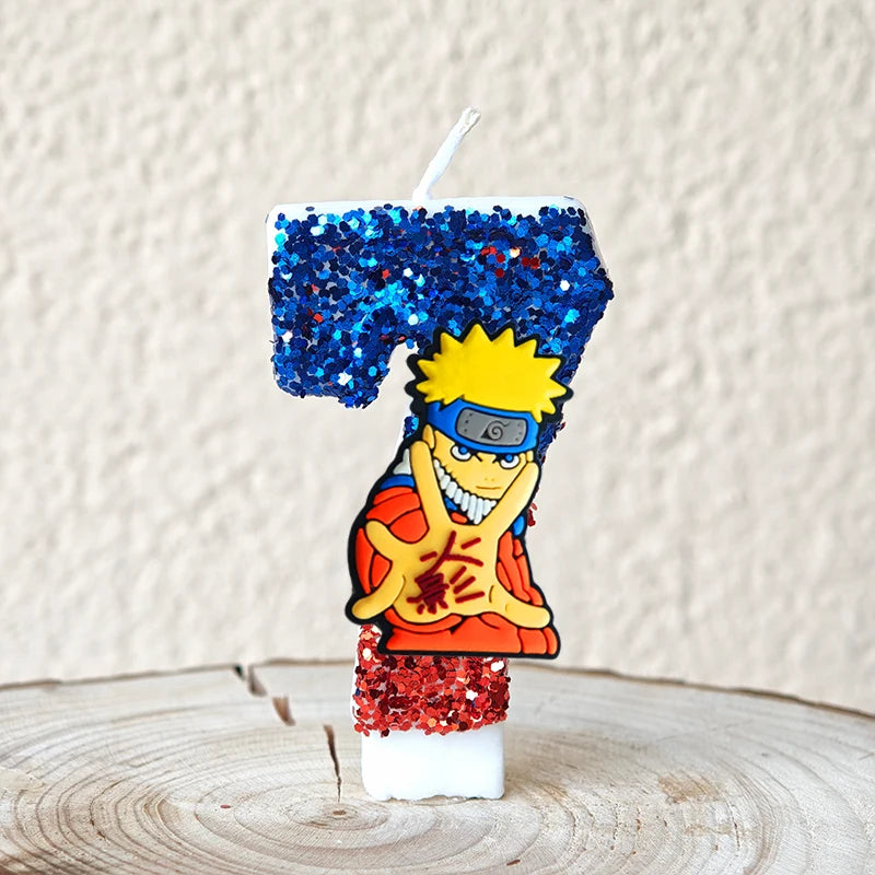 bougies décoratives anime personnages paillettes bleu rouge jaune blanc thème naruto shippuden anniversaire gâteau