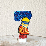 bougies décoratives anime personnages paillettes bleu rouge jaune blanc thème naruto shippuden anniversaire gâteau