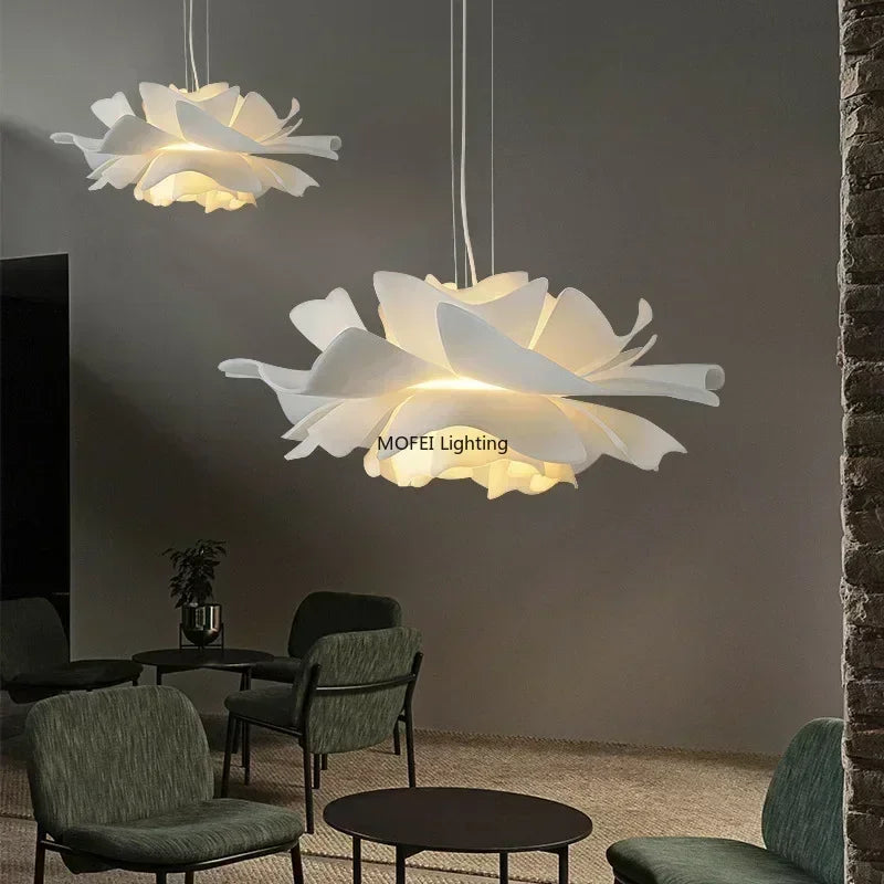 Suspension lumineuse moderne verre blanc floral organique LED 4500k 6000k 3000k