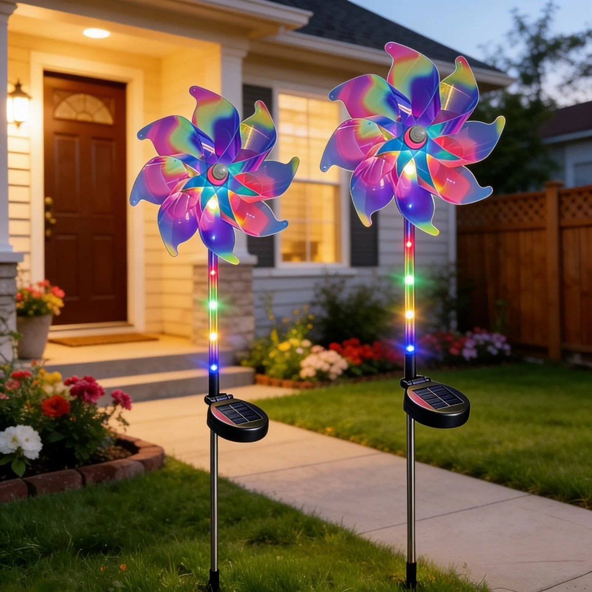 lampes solaires led forme fleur artificielle extérieure jardin decoration noel violet rose bleu vert