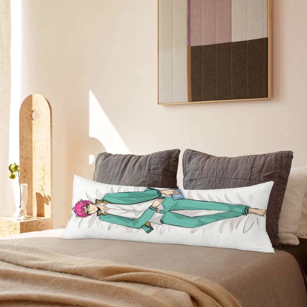 housse coussin anime personnages cheveux roses vêtement vert polyester hypoallergénique respectueux environnement imprimé manga