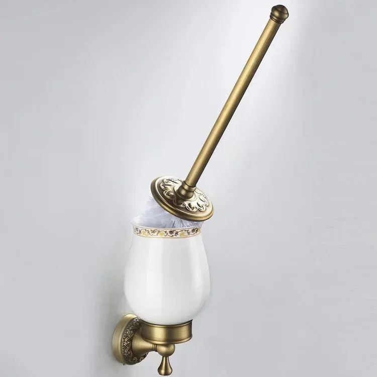 porte brosse wc blanc doré orné motifs floraux support mural classique fixations