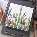 serviettes papier décoratives cactus fleurs vert orange rose violet assiette blanche couverts dorés painDecorationVégétaleardoiseManchesBois