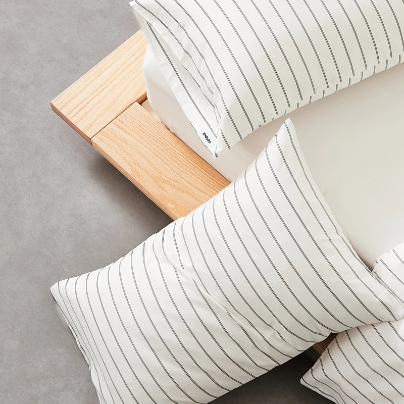 taies d'oreiller coton rayées 48x74cm blanc gris rose bleu minimaliste respectueux environnement maison lit