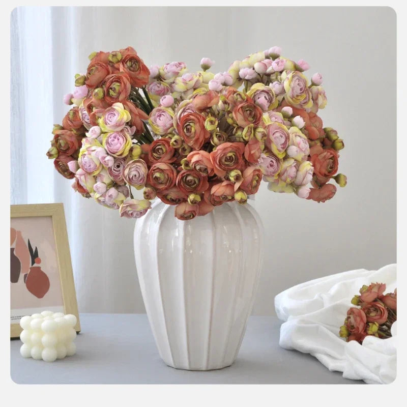 bouquet fleurs artificielles roses blanches vertes oranges intérieur moderne élégant anniversaire mariage
