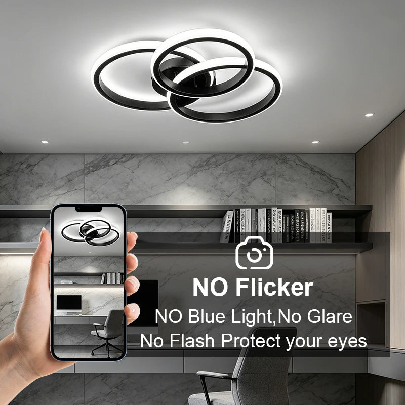 luminaire led moderne minimaliste anneau concentrique blanc noir télécommande interrupteur