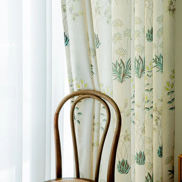 rideau semi transparent fleurs beige vert pastel moderne salon chambre maison