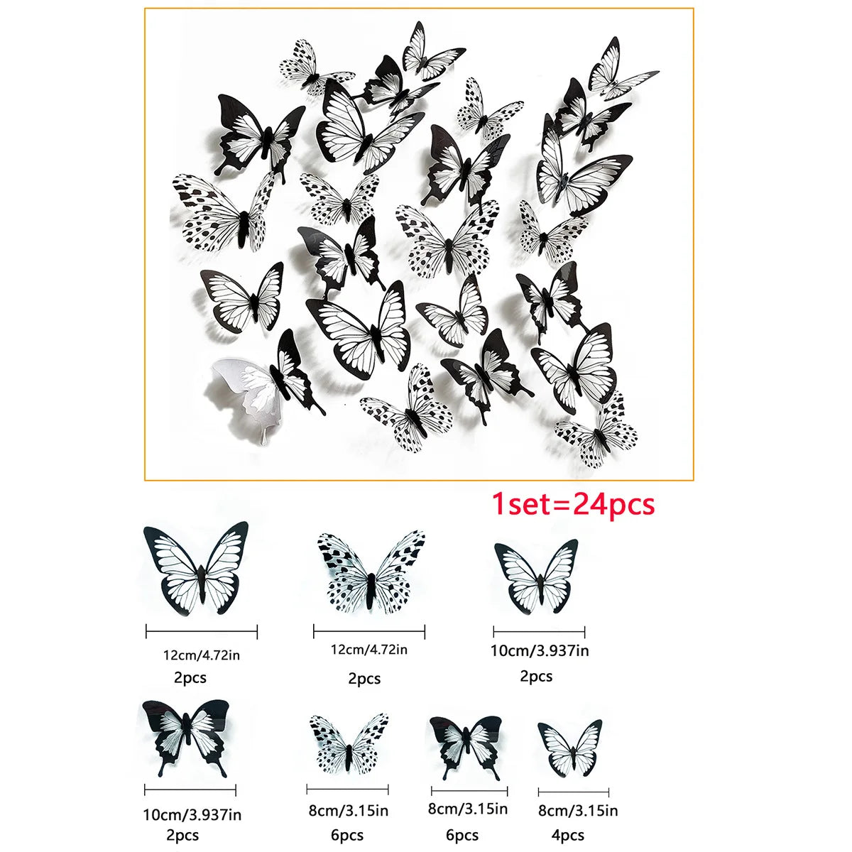 décoration murale stickers papillons 3d noir blanc adhésifs moderne différentes tailles chambre salon mariage