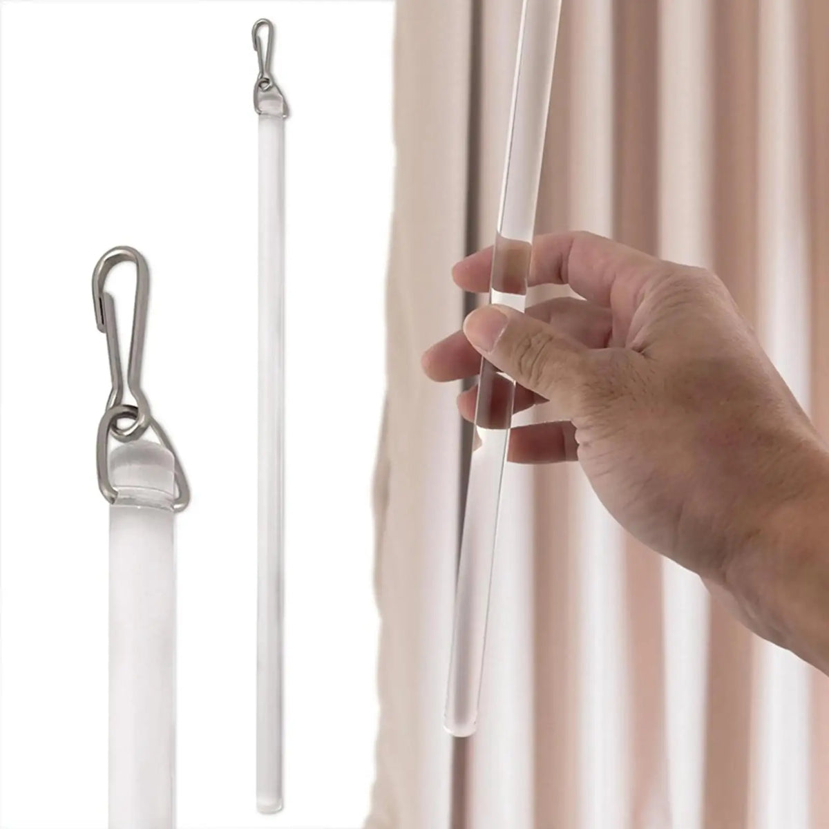 tige télescopique transparente moderne clips métalliques rideau polonais ouverture stores organisation domestique professionnel maison