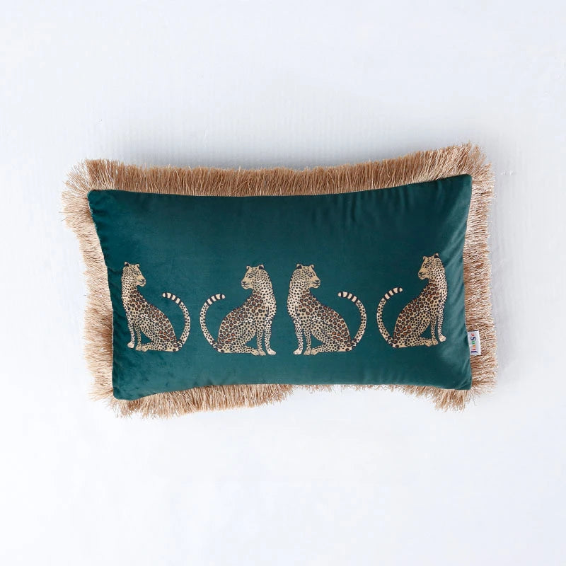 coussin imprimé léopard doré moderne adhésif tassel velours polyester carré decoration 45x45cm 30x50cm