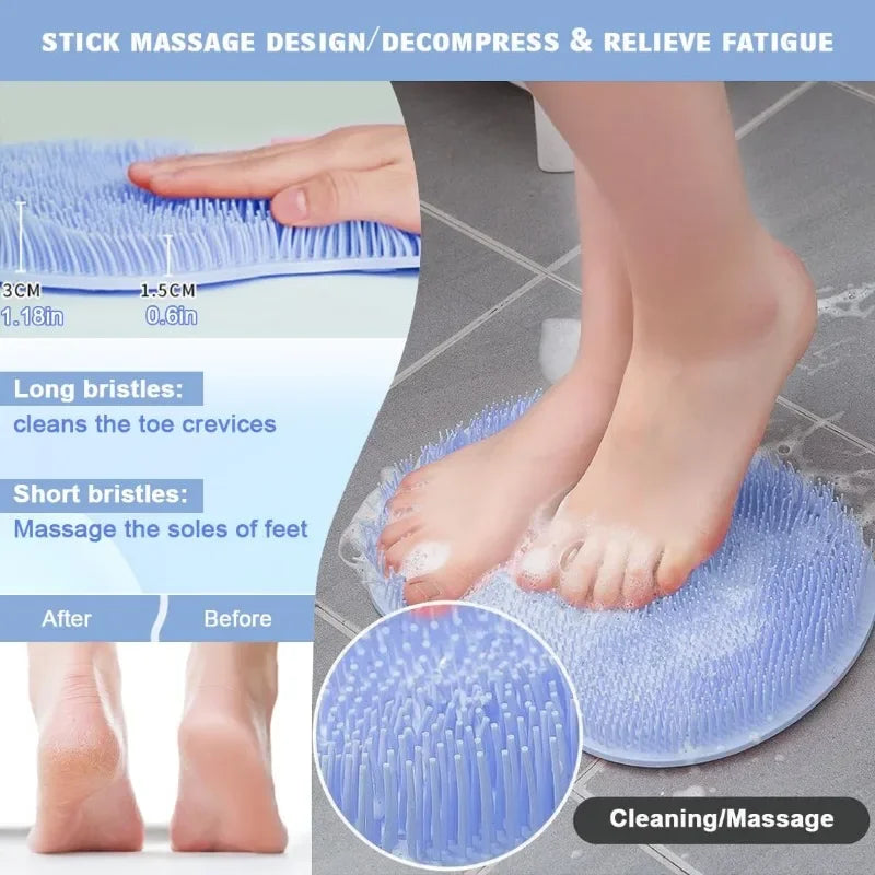 brosse douche exfoliante bristles rigides ergonomique anti dérapant salle bain bleu rose suction cups