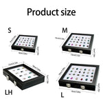 boîte bijoux noir classique clips acier inoxydable taille hinged organizer transparent white lining