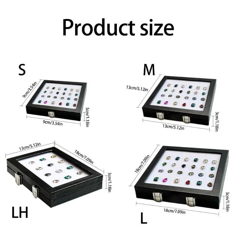boîte bijoux noir classique clips acier inoxydable taille hinged organizer transparent white lining