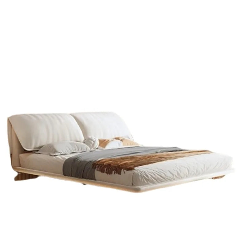 lit moderne minimaliste blanc bois naturel tissu doux 150cm 180cm 200cm