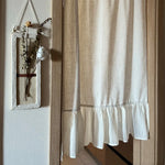 rideau tubulaire beige clair motif floral opacité classique tissu lin plis naturels bordure dentelée