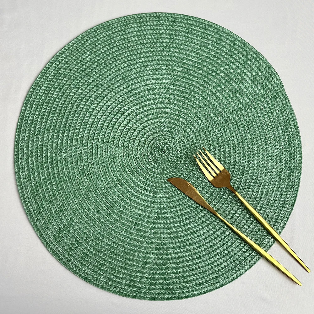 tapis table tissé spirale moderne orange rouge bleu beige placemat assiette cuillère verre
