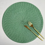 tapis table tissé spirale moderne orange rouge bleu beige placemat assiette cuillère verre
