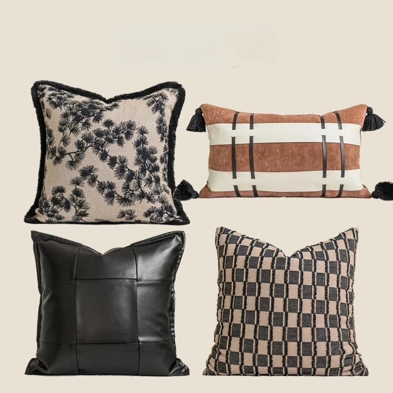 housse coussin motif floral moderne beige noir maison hospitalière respectueux environnement non toxique polyester