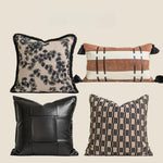 housse coussin motif floral moderne beige noir maison hospitalière respectueux environnement non toxique polyester