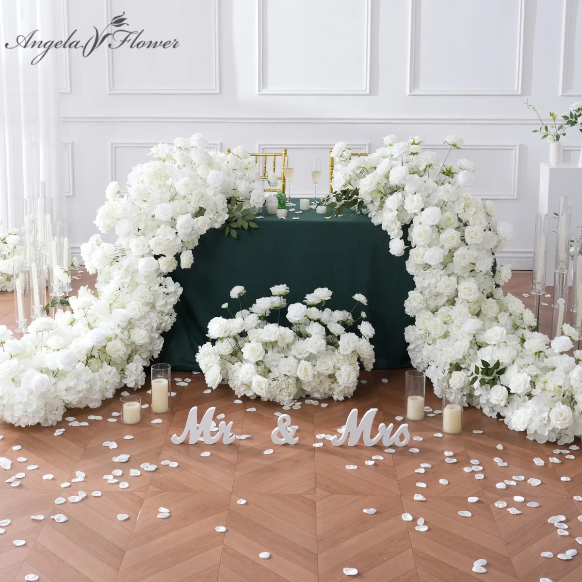 arche fleurs roses blanches decoration mariage exterieur classique 2mètres soie artificielle