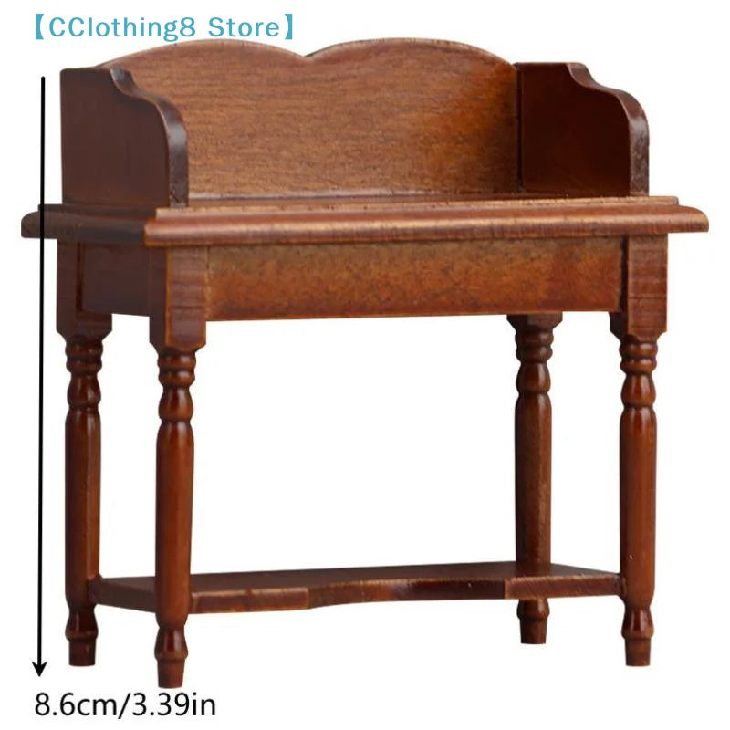 table miniature classique vintage table toilette horloge livres cactus arrosoir marron plastique jouet