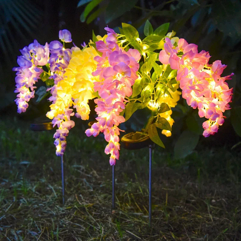 guirlande lumineuse solaire fleurs violet rose jaune moderne extérieure autoinstallation romantique jardin