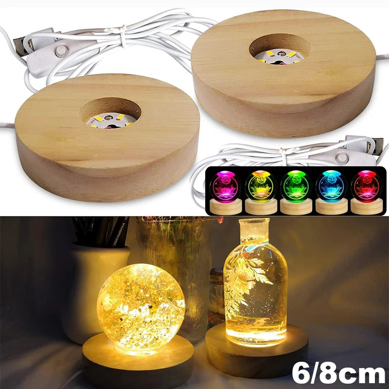 veilleuse led rechargeable bois moderne base présentation lumineuse cable usb controle rond minimaliste 6cm