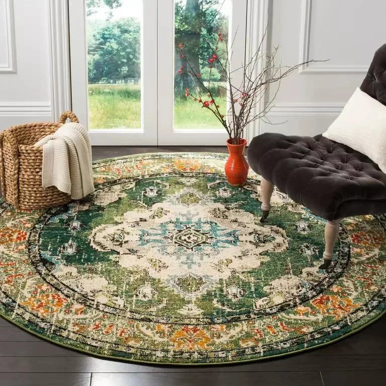 tapis rond floral vintage moderne anti dérapant polypropylène polyester 80cm 120cm chambre salon decoration