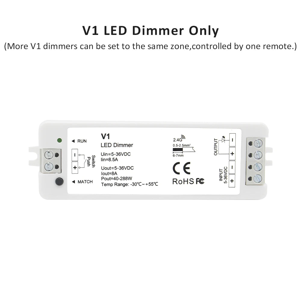 dimmer led kit zones télécommande sans fil remote controleur bande led push switch alimentation