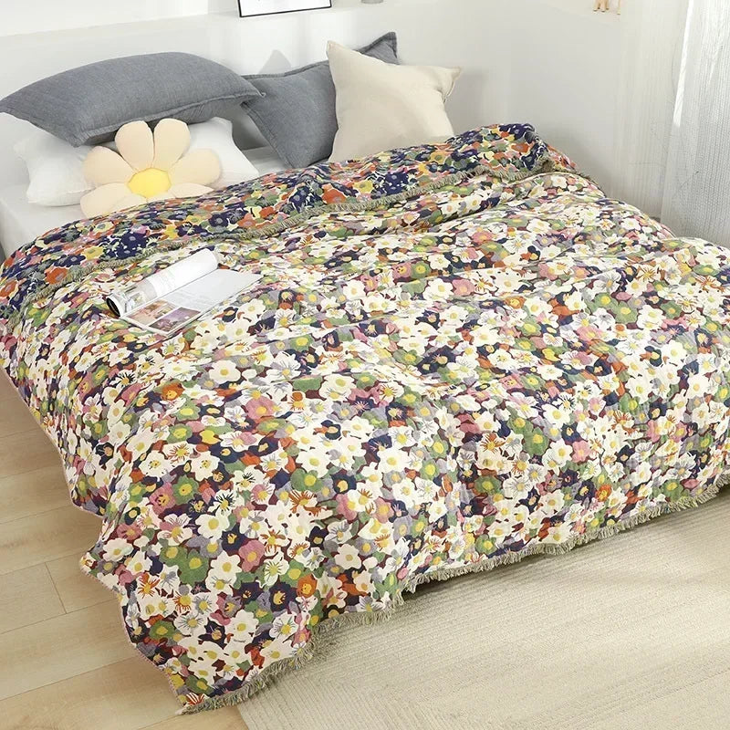 couverture coton motif floral vintage multicolore double couche légère canapé maison été voyage