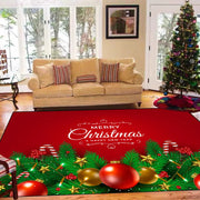 tapis flanelle noel motifs merry christmas boules sapin étoiles rouge vert or