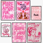 affiche moderne abstraite rose paysages tigres fleurs toile 30x40cm noir blanc pop art