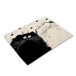 serviettes lin motif chats noir rayures illustration simple beige clair