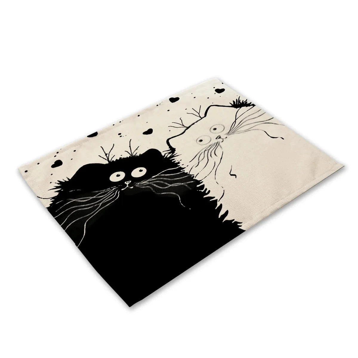 serviettes lin motif chats noir rayures illustration simple beige clair