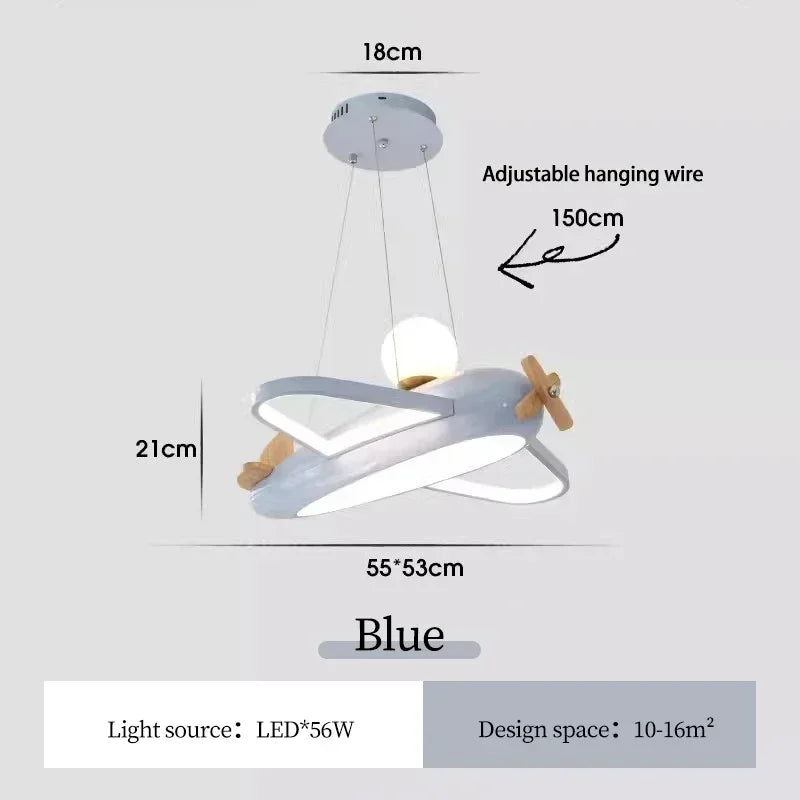 lampe suspendue moderne avion forme bois blanc chambre enfant enfantin chaînes fixées