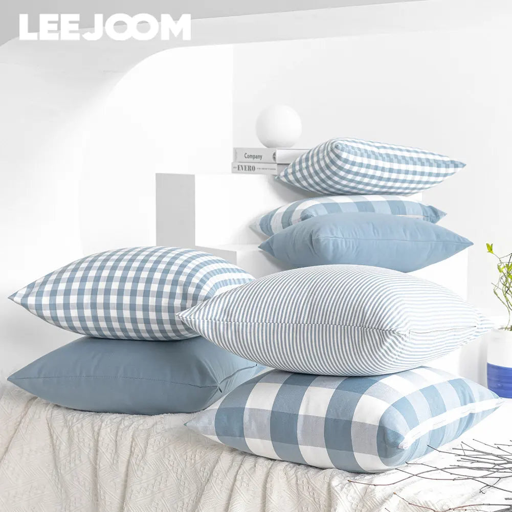 taies d'oreiller bleu clair plaid carreaux moderne polyester 30x50 45x45 cm coussins décoratifs