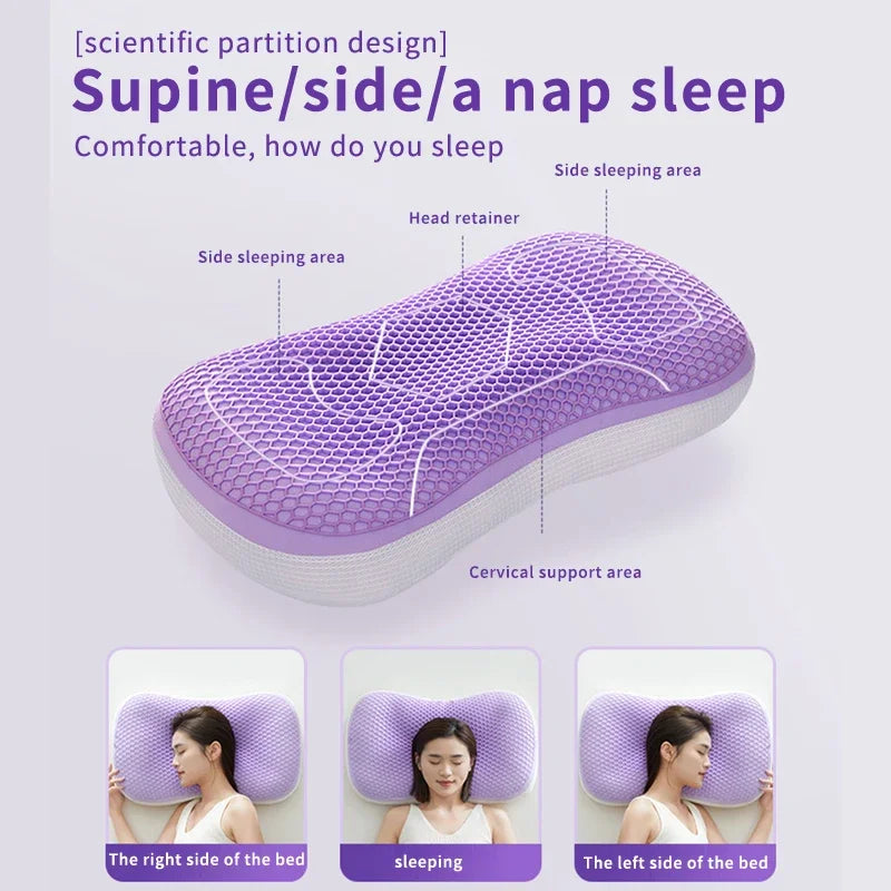 coussin cou violet hexagonal contemporain super doux support cervical confortable
