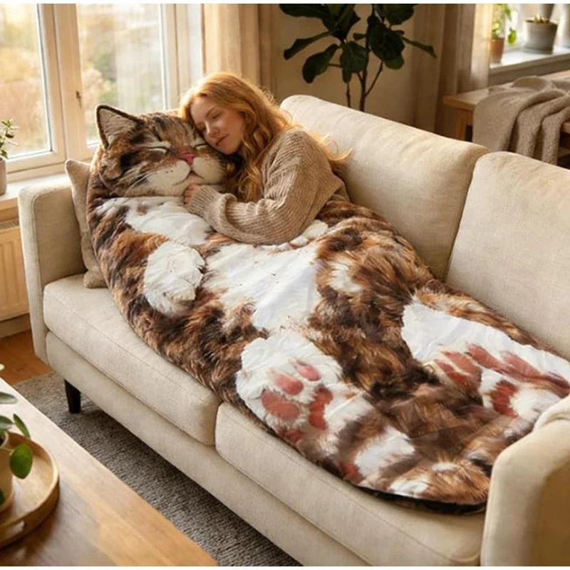sac couchage adulte sac fourrure chat imprimé doux confortable polyester coton lit