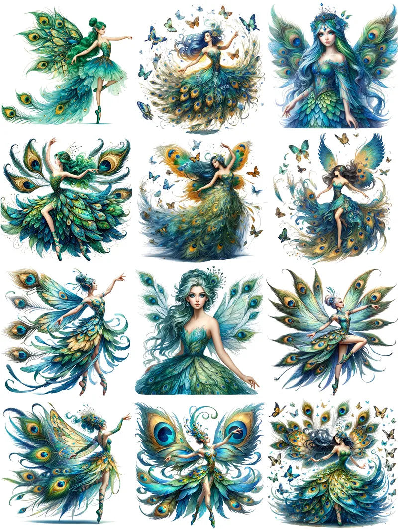 autocollants decoratifs paon floral enfants bricolage scrapbooking papeterie numerique fantaisie bleu vert