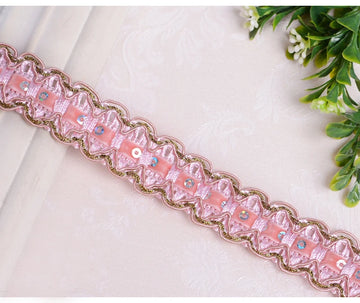 ruban décoratif dentelle élégant sequins dorés or rose violet bleu marron 2mètres polyester