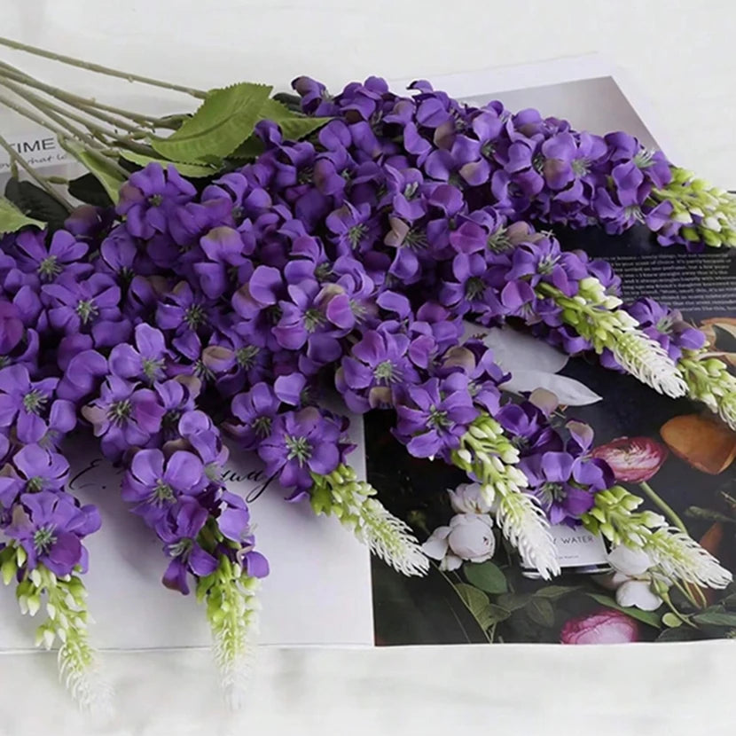 décoration intérieure extérieure bouquet fleurs artificielles orchidées violet bleu blanc anniversaire mariage baby shower