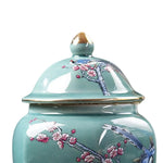 vase bleu blanc pot épices céramique couvercle poignée ornements floraux classiques