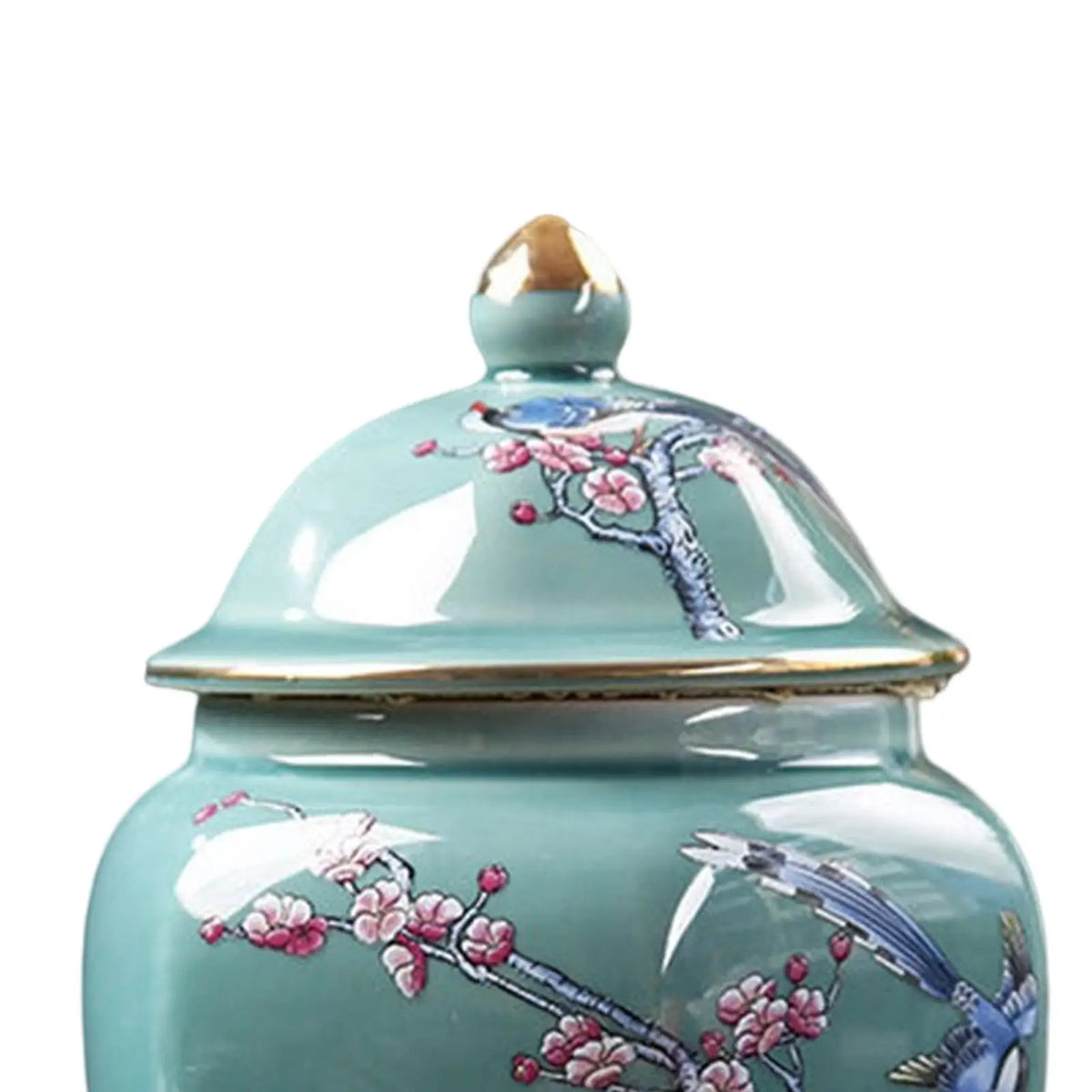vase bleu blanc pot épices céramique couvercle poignée ornements floraux classiques