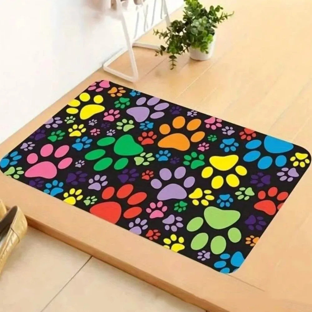 tapis antidérapant empreintes chien moderne bleu marron noir décoration sol