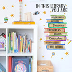 sticker mural décoration bibliothèque livres colorés adhésif durable enfant ludique