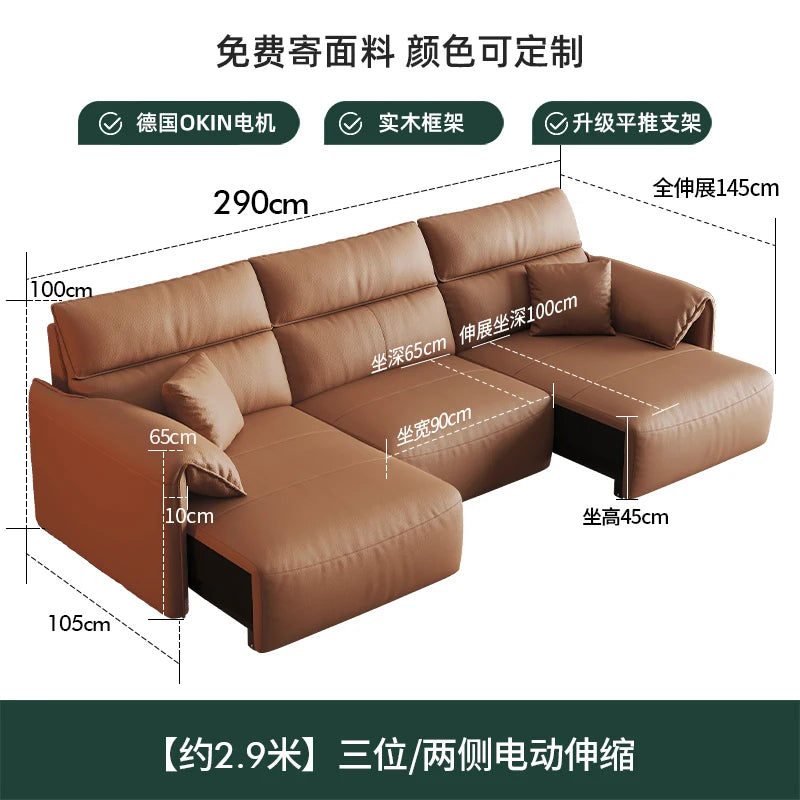 canapé d'angle marron clair moderne coussins table basse dimension 290cm